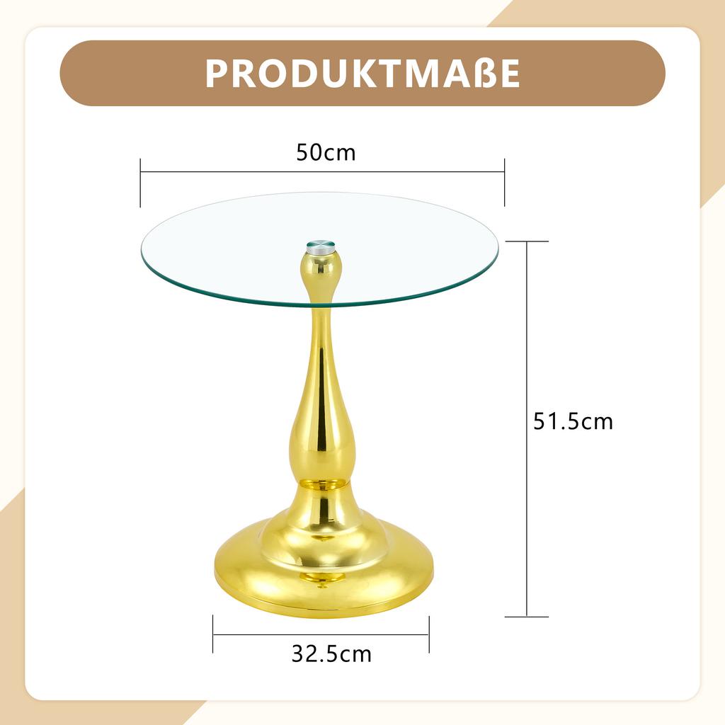 Round Glass Side Table Modern, Elegant Coffee Table with Tempered Glass Top & Stable Base, Compact Sofa Table for Living Room Bedroom (Table Only)