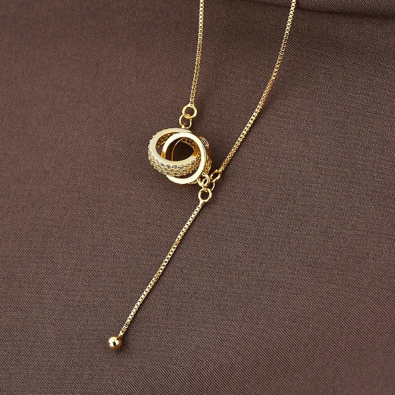 Elegant Gold And Silver Geometric Double Ring Necklace With Sparkling Rhinestones