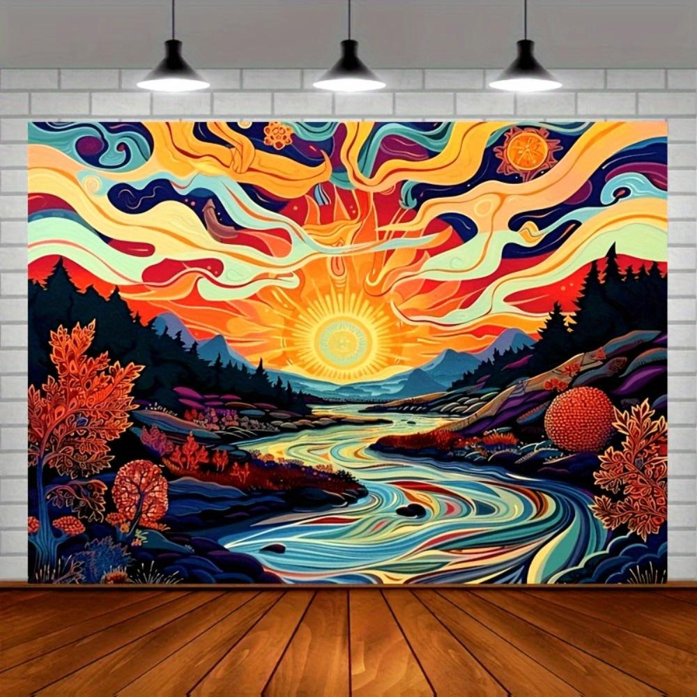 

Vibrant Sunrise Landscape Tapestry Peach Light Beige Velvet Wall Art Multiple Sizes Available EasyHang Home Dorm Decor 74x94cm(29x37in)
