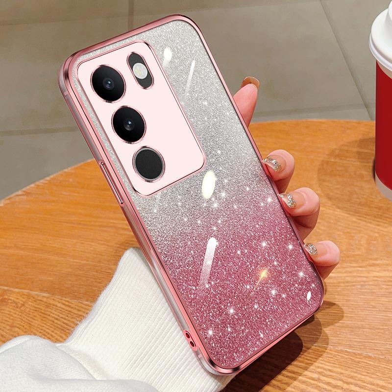 KEYSION Luxury Plating Glitter Phone Case for VIVO V29 5G Transparent Soft TPU Shockproof Back Cover for VIVO V29 5G