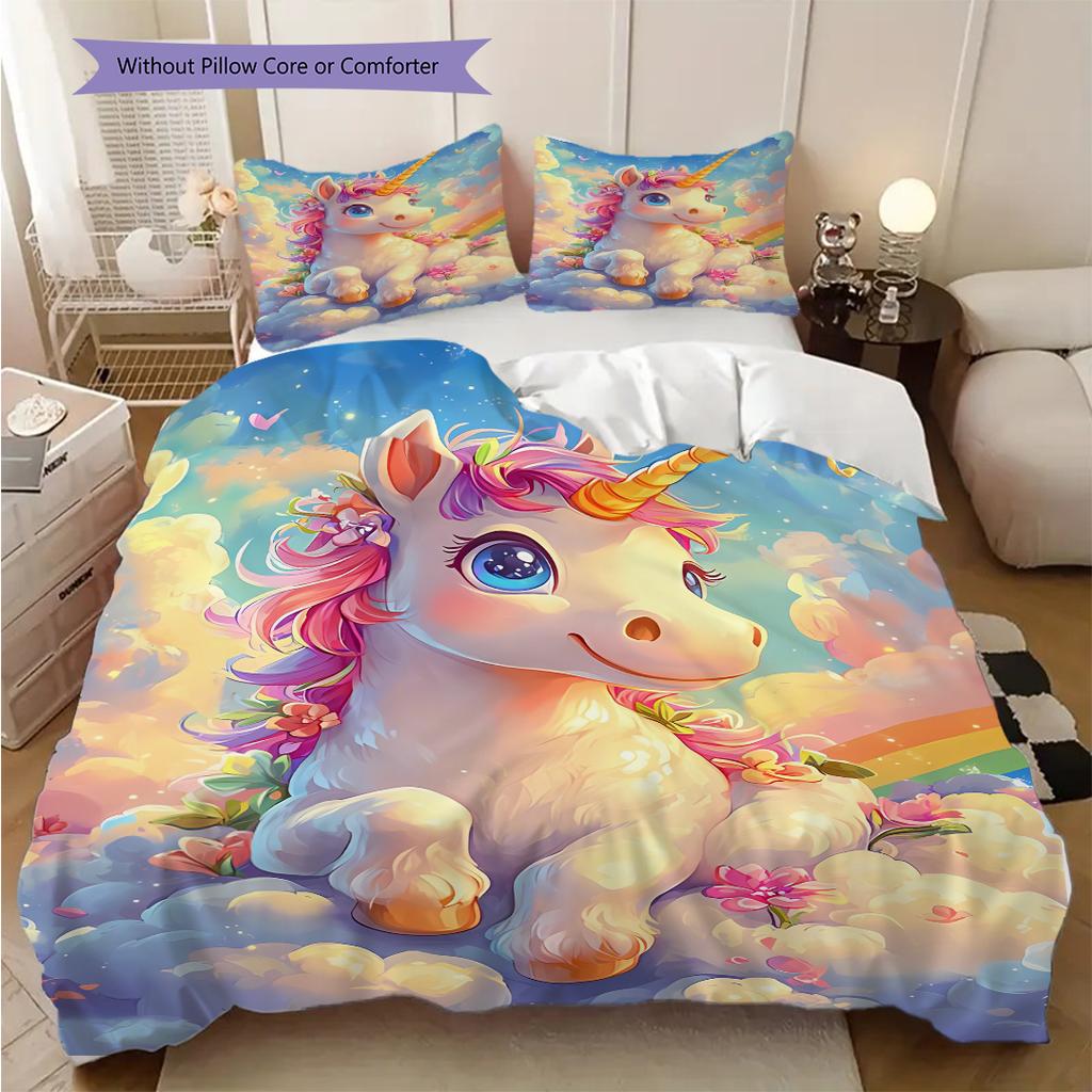 Biancheria da letto con unicorno da sogno, copripiumino, federa, decorazione per la casa, regalo di compleanno (1 * copripiumino+2 * federe, senza imbottitura)