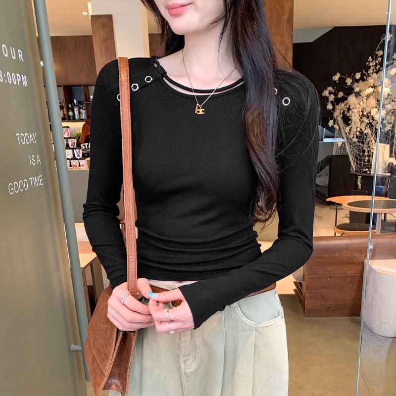 

Women s Unique Round Neck Long Sleeve Base Layer T-shirt - Autumn/Winter 2026 High-End Style L чёрный