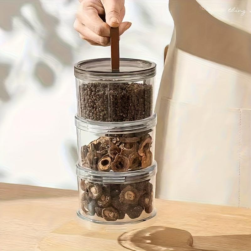 3Round portable spice storage box, Grain storage container, Sichuan pepper and spice storage box, Multi-layer transparent sealed storage box, Food 3Layered round spice box