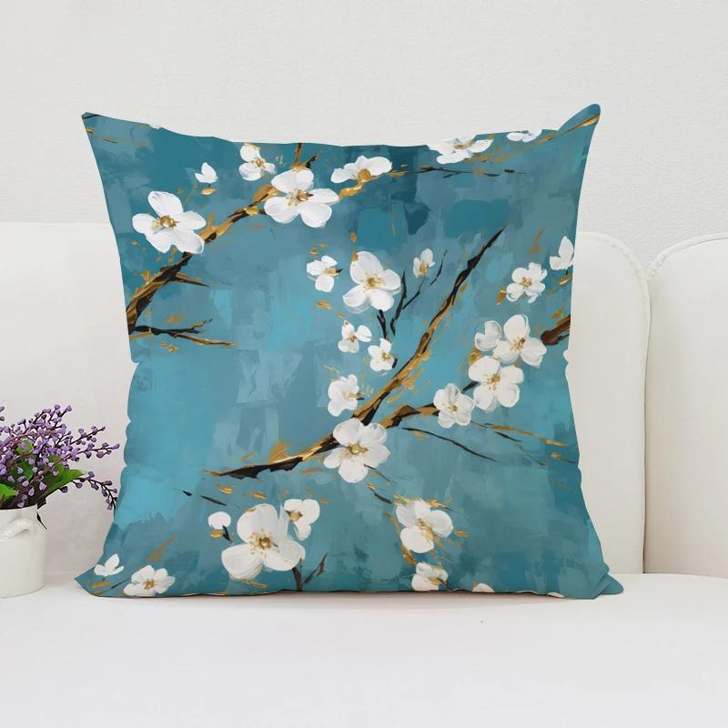 Japanese Cherry Blossom Cushion Cover 45X45 Cushions Covers Pillow Covers Decorative Luxury Pillowcase 45*45 Bed Pillowcases