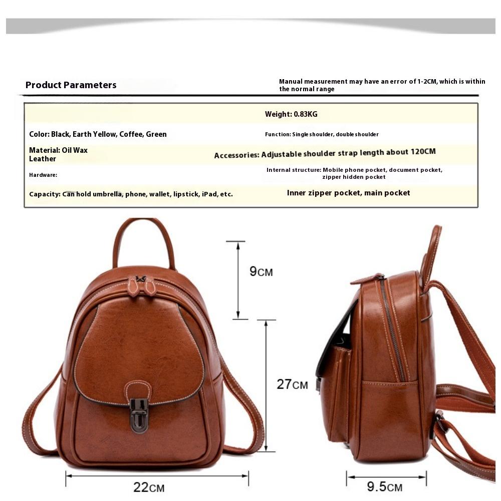 Bag Women's Leather Women's Bag Oil Wax Leather Vintage College Women's Backpack Backpack Trendy Women's Bag