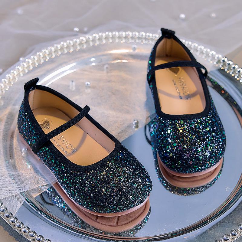 Girls' Crystal Princess Ballet Flats: Shiny Sequin Soft-Sole Closed-Toe Shoes for Spring/Autumn 2025