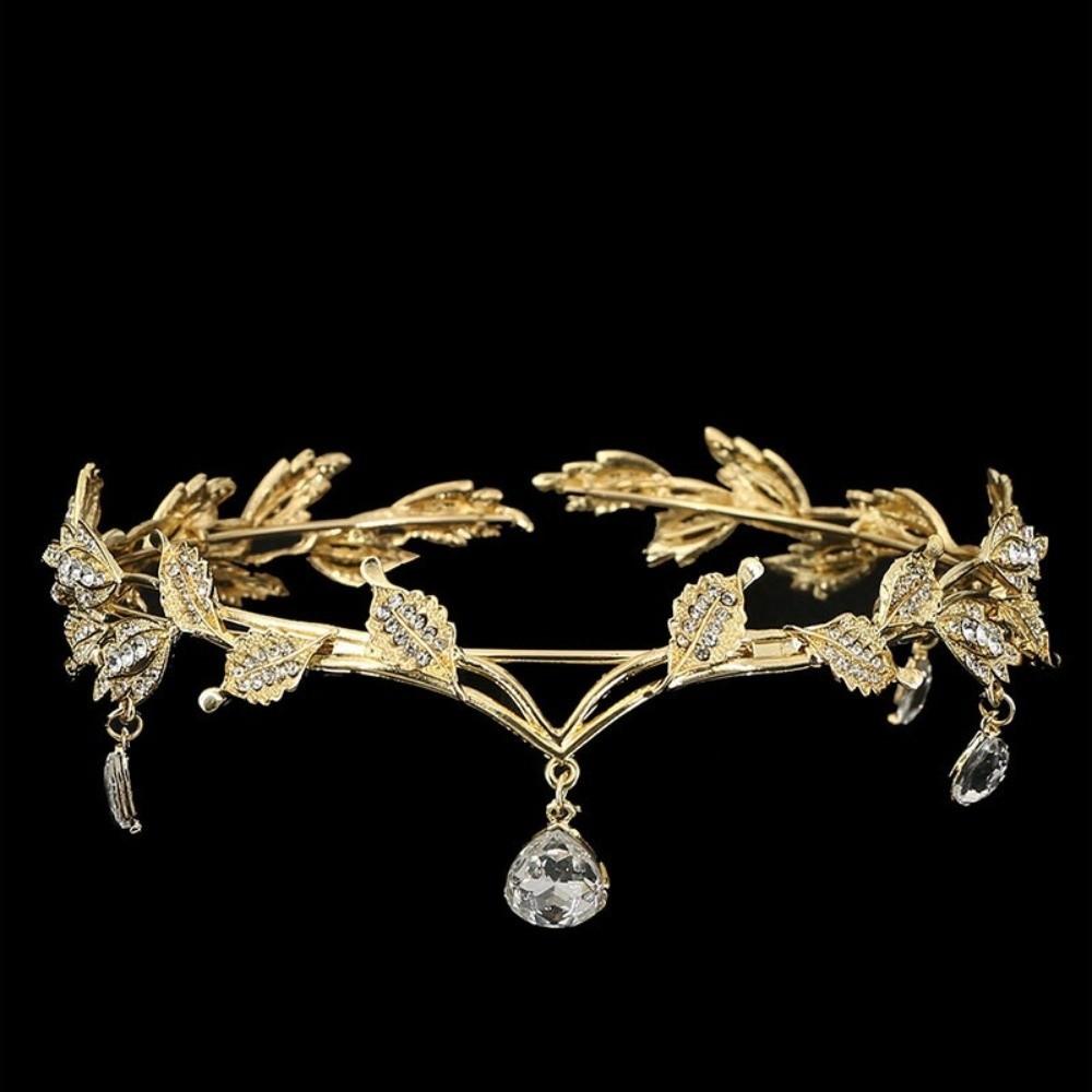 Leaves Shape Forehead Chain Rhinestone Bride Tiara Luxury Eyebrows Drop Headband Cosplay