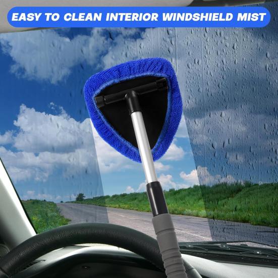 Car Windshield Cleaner Tool with Extendable Handle & Microfiber Pad Easy Grip
