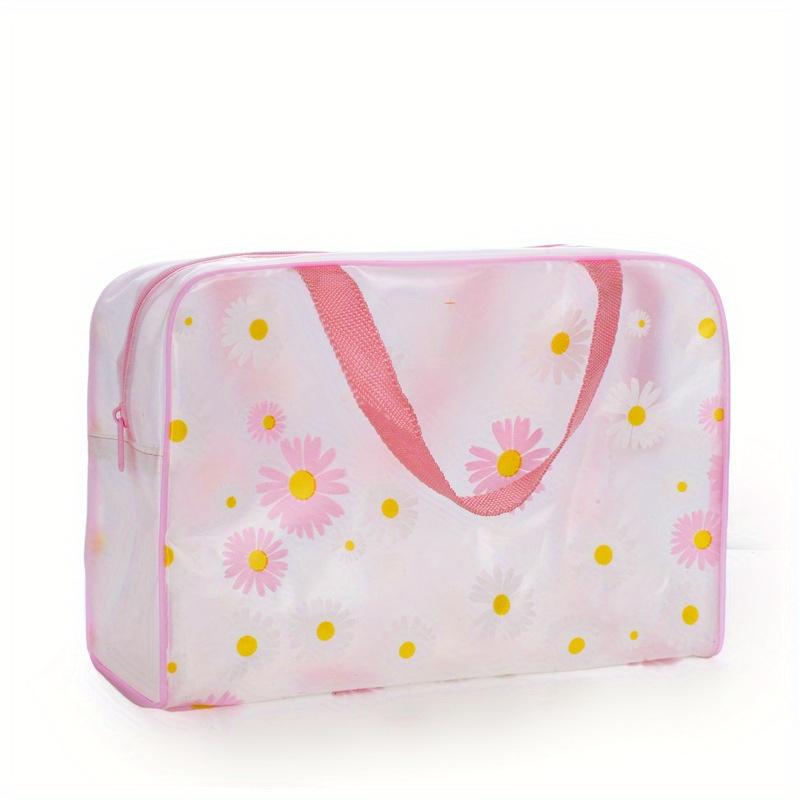 

Daisy Print Handbag, Portable Beach Wash Bag,Large Capacity Makeup Bag, PVC Frosted Swimming Bath Bag, Clothing Storage Tote Bag