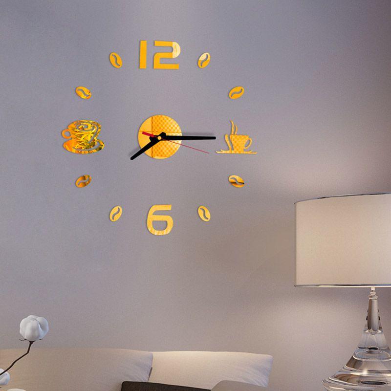 Stylish 3d Diy Coffee Cup Acrylic Mirror Wall Sticker Clock With Timeless Design