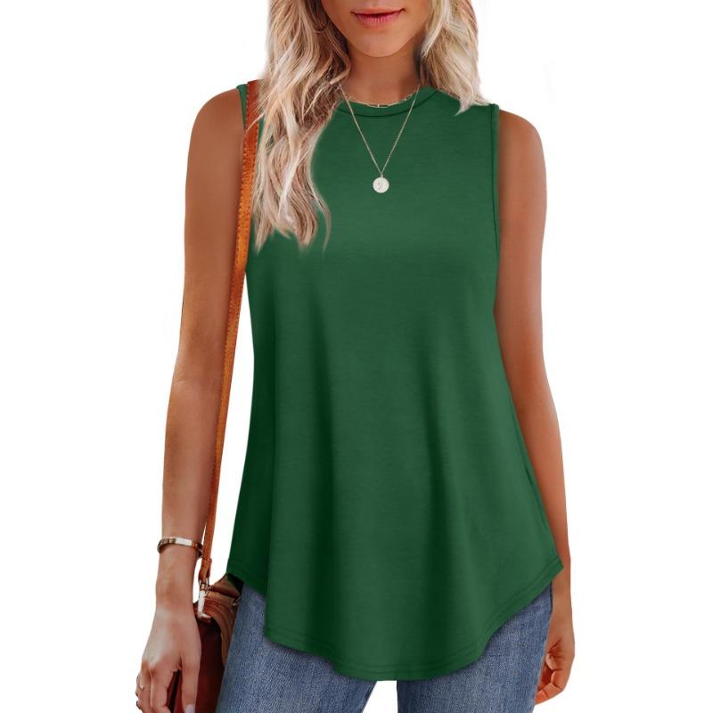Spring and Summer Solid Color Round Neck Loose Sleeveless Casual T-shirt