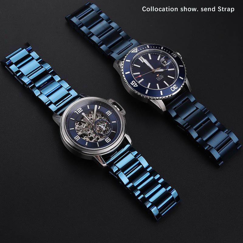 Cinturino per orologio in acciaio inossidabile blu Per Rossini CITIZEN Tissot Cinturino per orologio Catena in acciaio inossidabile Metallo Cinturino in acciaio massiccio 20 21 22mm