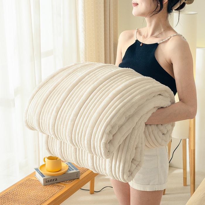 Modern Simple Milk Velvet Blanket Four Season Universal Parent-child Striped Jacquard Solid Color Office Nap Yoga Small Blanket