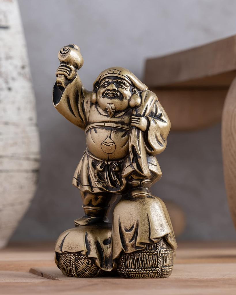 Einer der Sieben Glücksbringer Seidige Makita Antike Buddhistische Takaoka Kupferwaren Daikokuten, Götter, Gold. Bildhauer Shuun. Originalgold. Statue. (Daikokuten