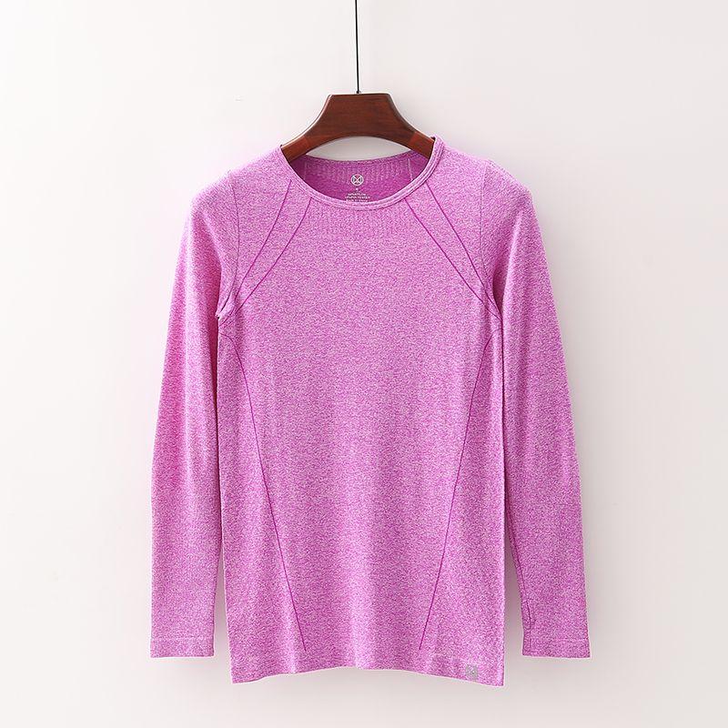 

[Qiao] Shopping Mall Brand Discount Female New round Neck Soft Stretch Slim Fit and Quick-Drying Yoga Sports T-shirt 8g053 Beautiful purple M/160