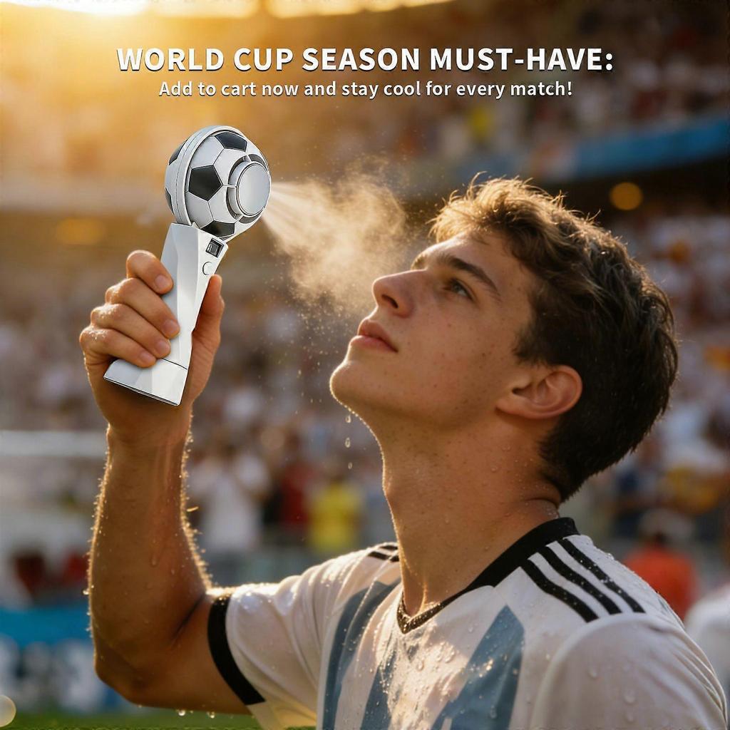 2026 USB Portable Charging Soccer Ball Handheld Fan with Cooling Turbine Gift