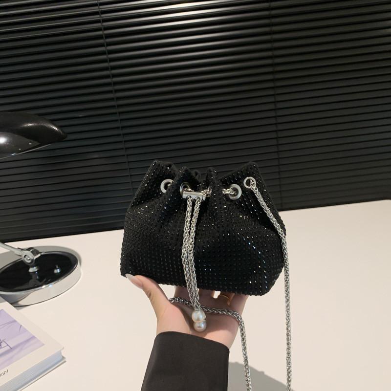Trendy Rhinestone Bucket Bag Stylish Chic Handbag With Adjustable Single Strap