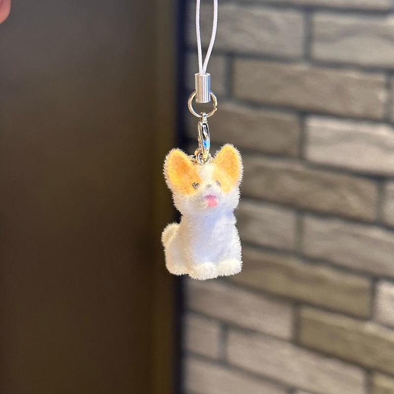 

1 шт. Брелок для ключей в виде флокированной собаки в стиле инс, держатели для ключей, подвеска для сумки, аксессуары, брелоки, милое подвесное украшение, корейский мини, подарки для девочек жёлтый/белый