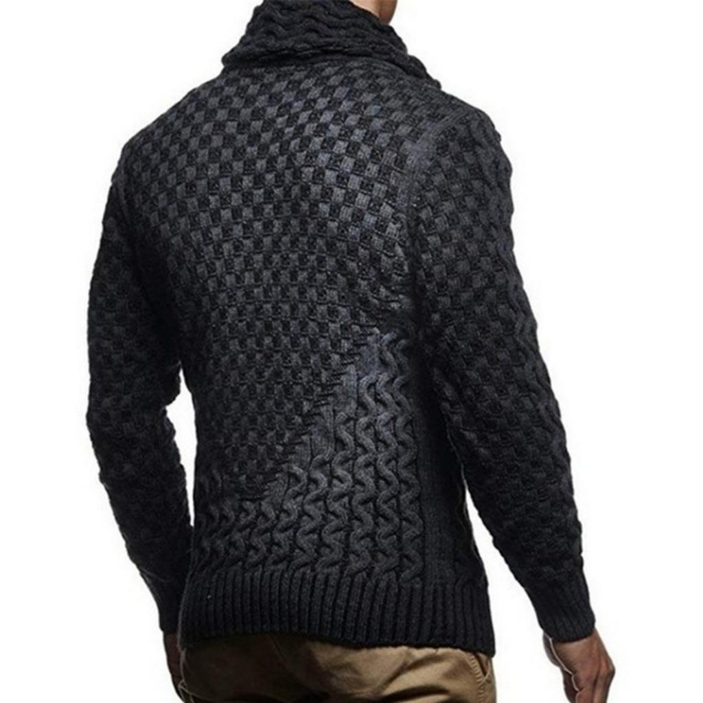 Men's Casual Solid-color Patchwork Style Long-sleeved High-neck Sweater, Men's Scarf Leather Button-down Pullover Knitted Sweater