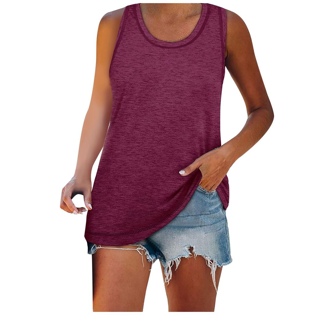 Women Casual Sleeveless Tank Top Lightweight Soft Fabric Round Neck Relaxed Fit Summer Shirt for Outdoor Indoor Wear