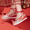 Woman's Ethnic Style Flat Sole Embroidered Wedding Shoes Soft Sole Ankle Strap Cocked Shoes Toe Hanfu Shoes Red Wedding Shoes