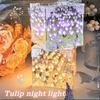 DIY Tulip Mirror Cube Lamp Simulation Flower Bedroom Sleeping Table Lamp Handmade Craft Tulips Mirror Night Light Birthday Gift