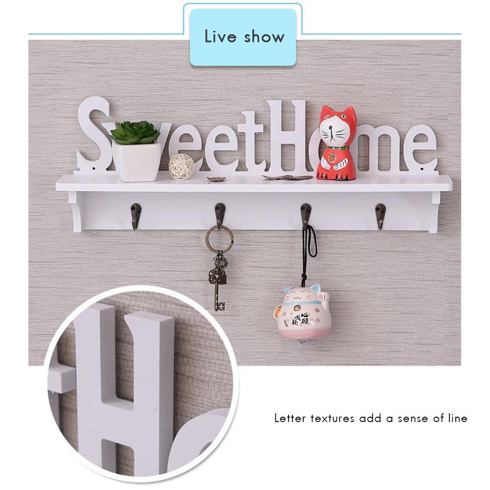 Sweet Home Holz Wandmontierter Kleiderhaken Wandhaken mit Ablage Tastatur und Vier Haken Heimdeko