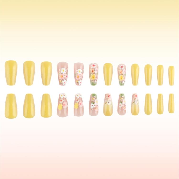 Square French Tips Fake Nail Glues On Nail Stick On Nail Flower Press On Nail Artificial False Nail for Womens Girls