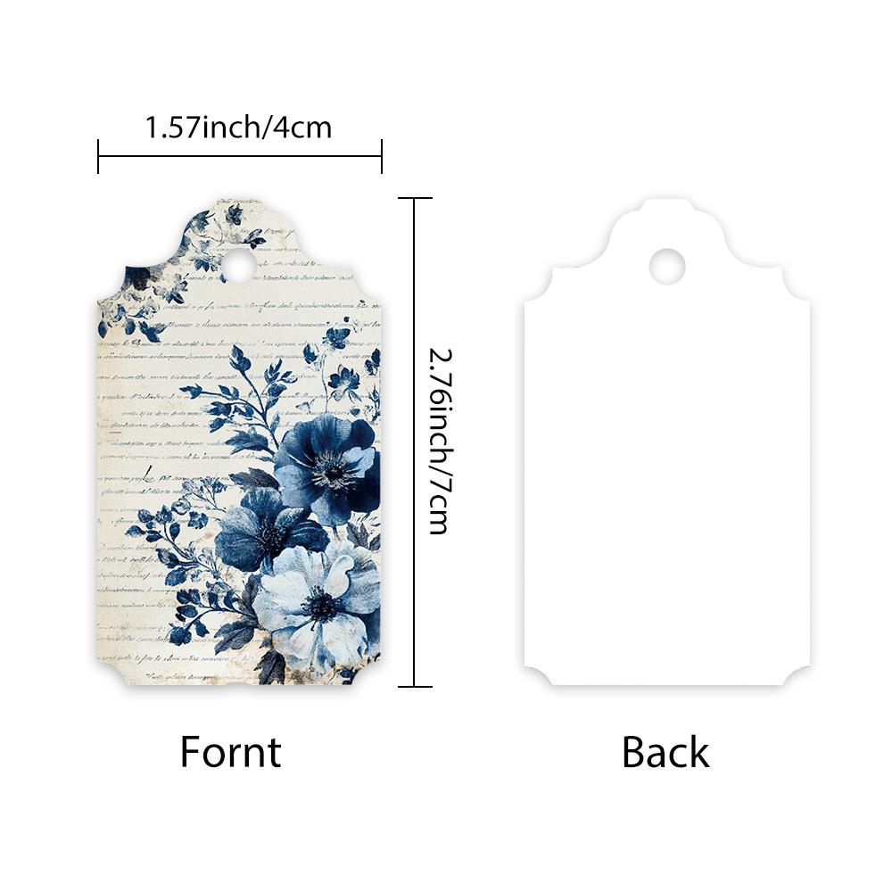 40pcs Vintage Blue Floral Tags, Hang Tags, Suitable for Gifts, Weddings, Bridal Parties, Birthday Cards, Includes Hemp String.
