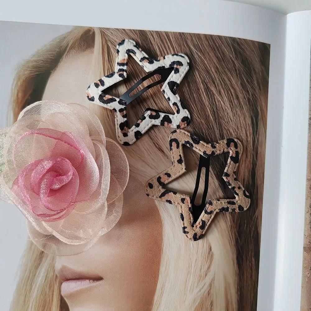 2pc Fashion European and American Leopard BB Hairpin Hair Side Clips for Girls Women Kids Childs Ladies Party Hair Accessories