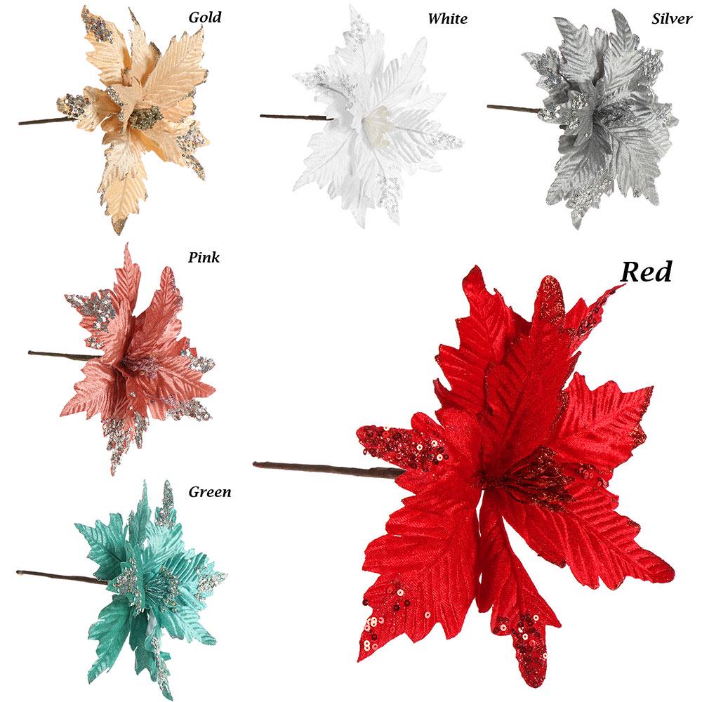 20cm Glitzer Künstliche Weihnachtsstern Weihnachtsbaum Blumen Party Dekorationsartikel Schmuck Heimdeko Handarbeit Flanellstoff Blume