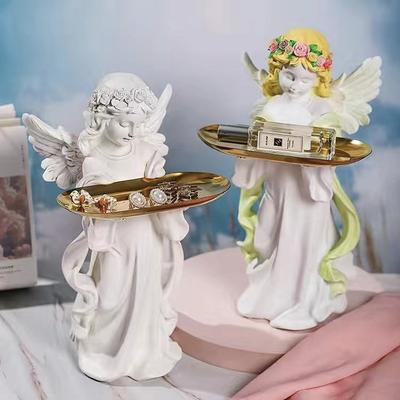 Nordic Resin Angel Girl Storage Tray Statues Ornaments Birthday Gift Home Room Desktop Sculpture Decoration Photography Props