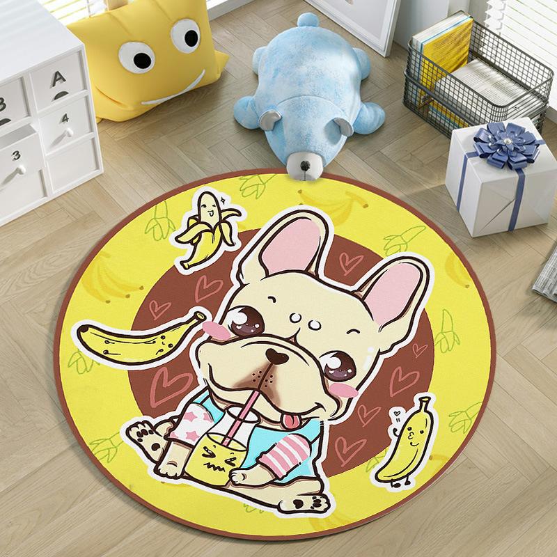 Cute Cartoon Pomeranian Carpet Girl Bedroom Floor Mat Cartoon Dog Pattern Carpet Home Living Room Round Floor Mat