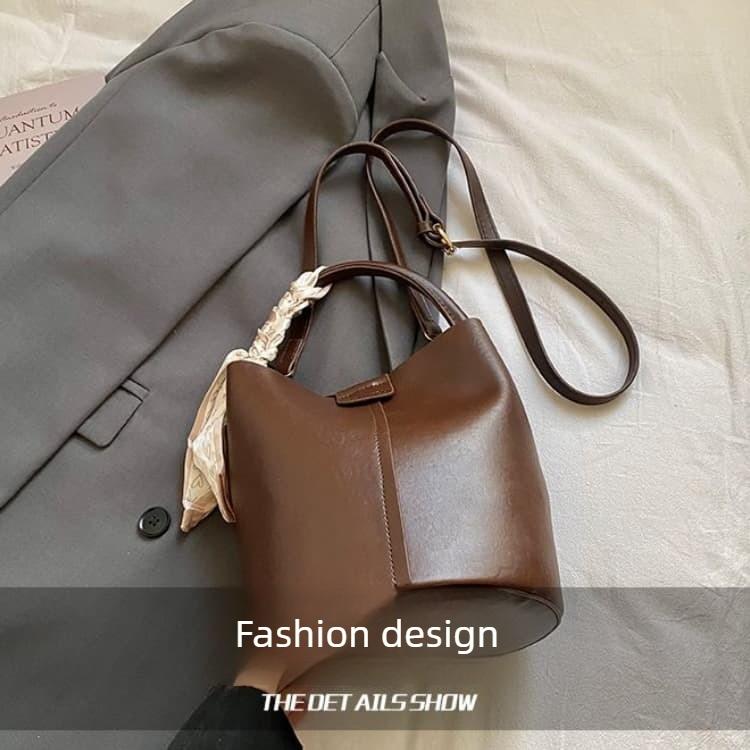 Lychee Pattern Bucket Bag Women's Hand Shoulder Messenger Bag