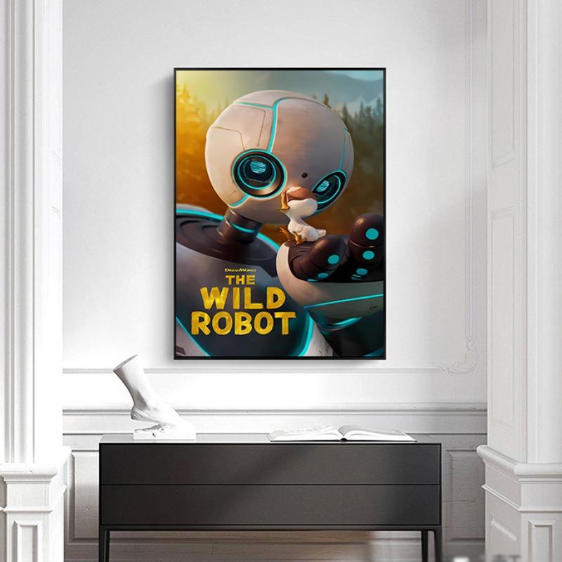 The W-Wild R-Robot Canvas Wall Art Sci-Fi Adventure Movie Poster Cartoon Robot Painting Kids Bedroom Decor Vibrant Wall Decor