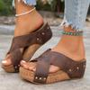 Large Size Wedge Slippers Women's Summer New Cross-riveted Sandals TEUM Sandals