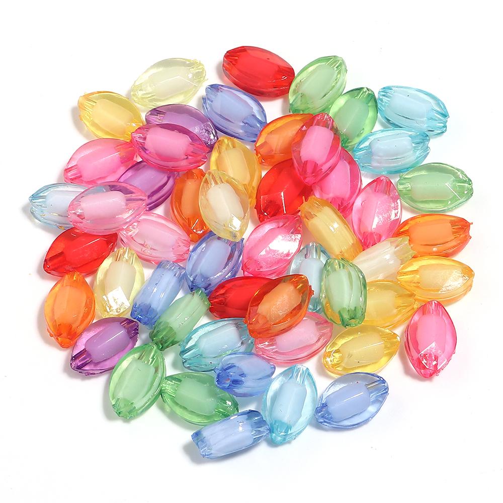 50pcs/lot Mixed Color Acrylic Beads Flower Oval Round Bucket Shape Loose Beads For DIY Bracelet Earrings Jewelry Accessories