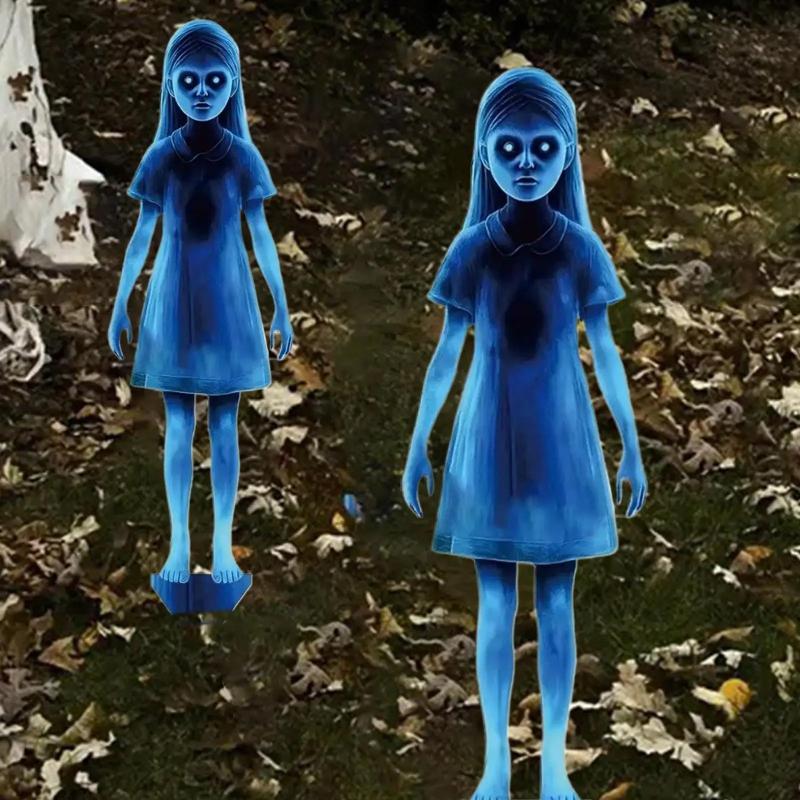 2pcs Halloween Scary Ghost Girl Garden Stake Twin Female Ghost Courtyard Insertion Outdoor Decor Lawn Patio Haunted Metal