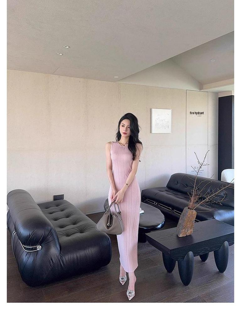 2025 Summer Slimming Knitted Sleeveless Mid-Length Dress for Women