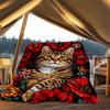 1pc Cat Floral Print Print Outdoor Blanket, Lightweight Polyester,
