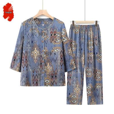 Elderly Women's Floral Summer Two-Piece Set