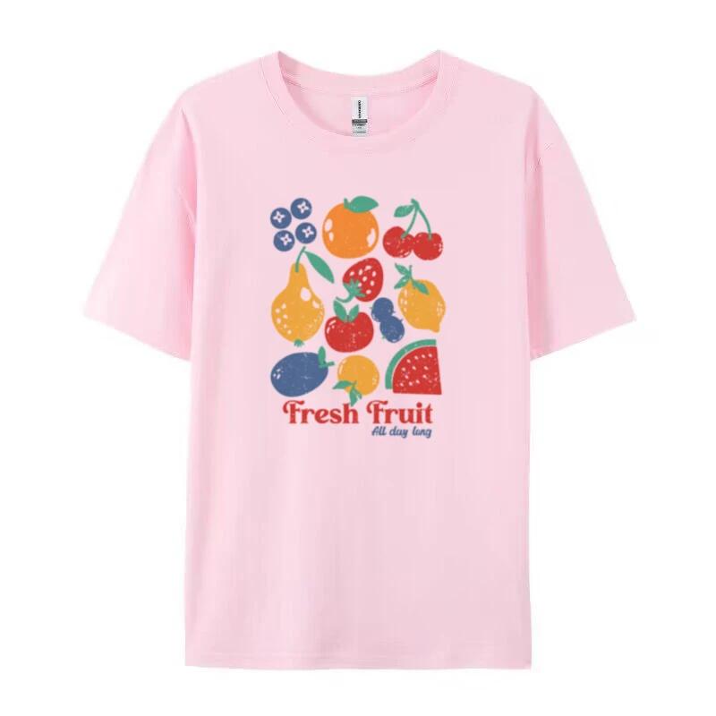 FeUnisex Cartoon Fruit Print T Shirt Cute Y2k Aesthetic TShirt Short Sleeve Loose Streetwear Graphic Tees Women Retro Fashion Top