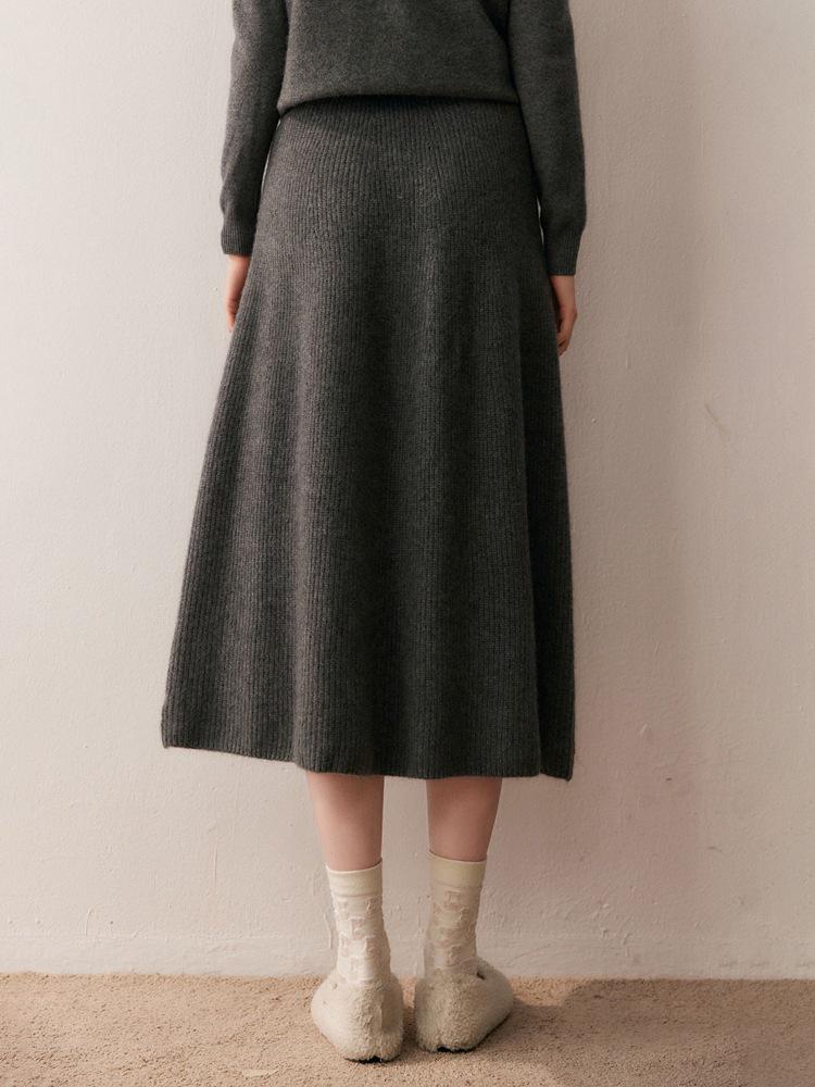 2025 Autumn/Winter Women's High-Waisted Cashmere Thick Knit Skirt with Elastic Waist
