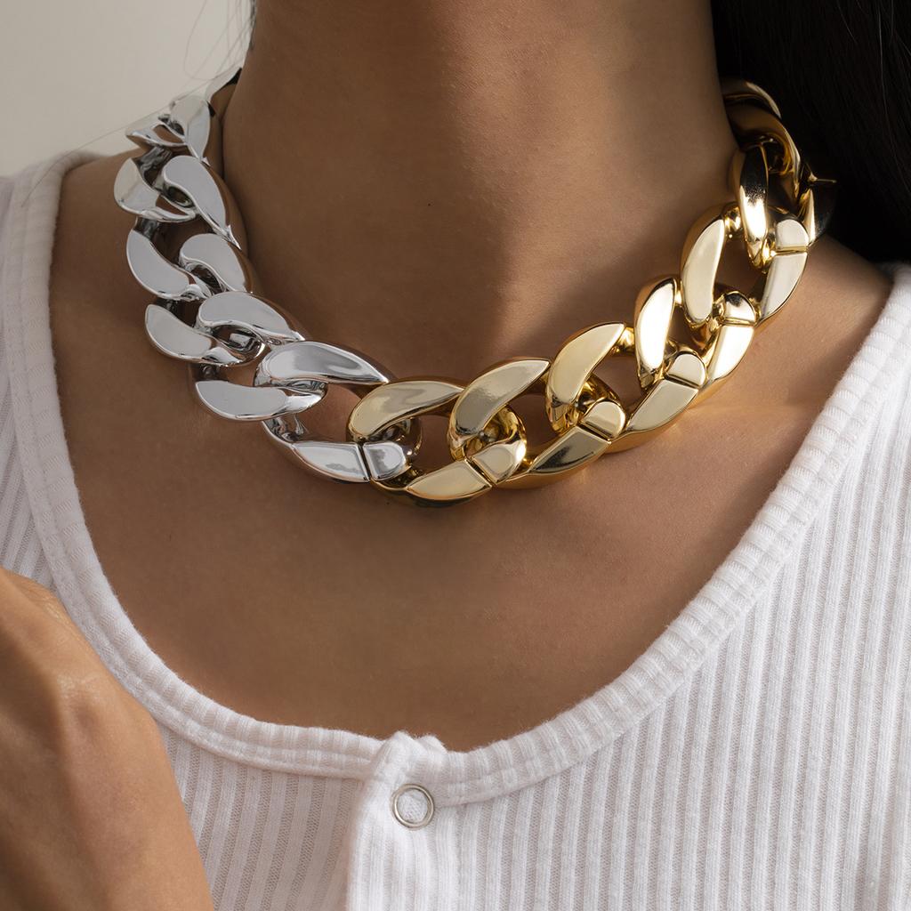 Exaggerated Punk Geometry Single-Layer Men'S And Women'S Necklaces, Fashion Trend Mixed Color Thick Chain Necklaces