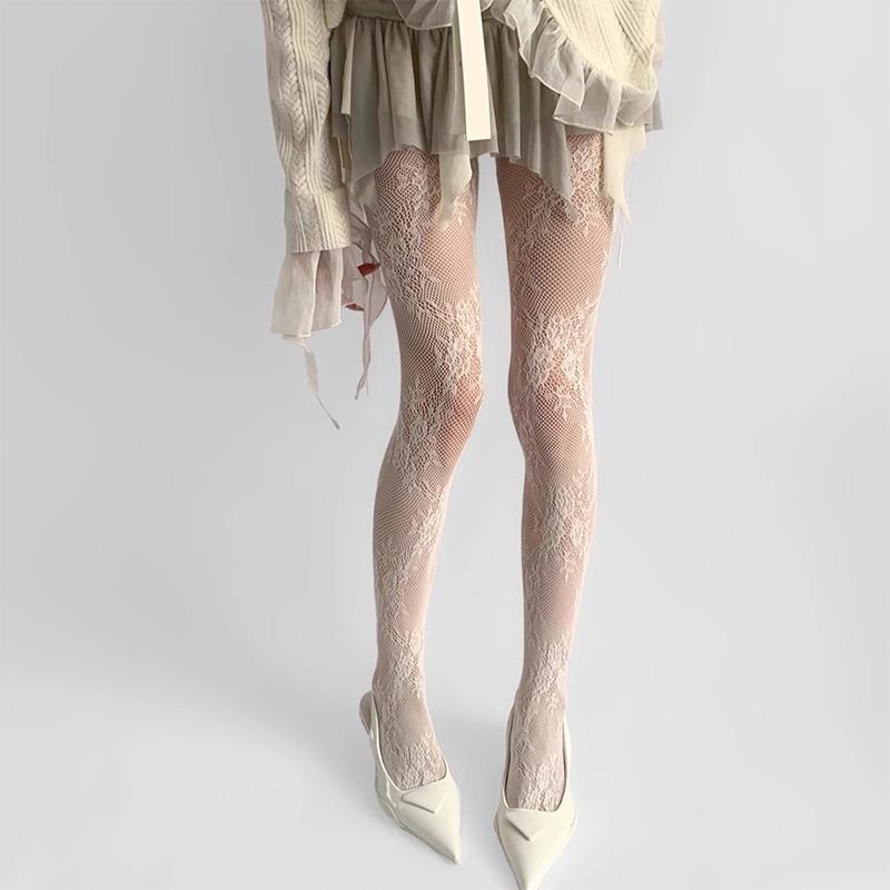 Fishnet Socks Lace Net Socks French Jacquard Pantyhose New Sexy Stockings Women Lace Knee Length Thigh High Fishnet Socks