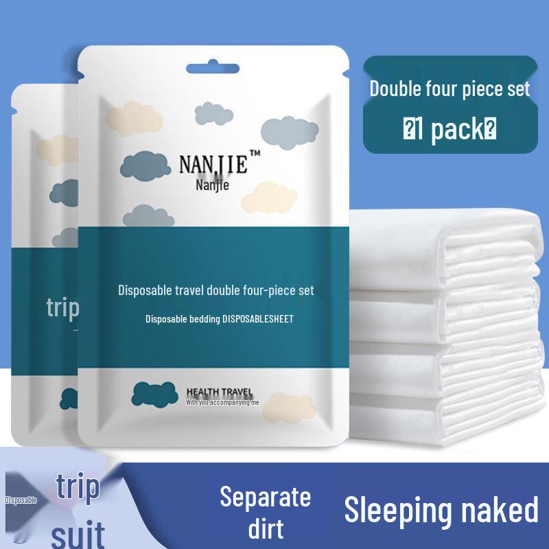 Hotel Disposable Four-Piece Bedding Set: Double-Thick Bed Sheets, Duvet Covers, and Pillowcases