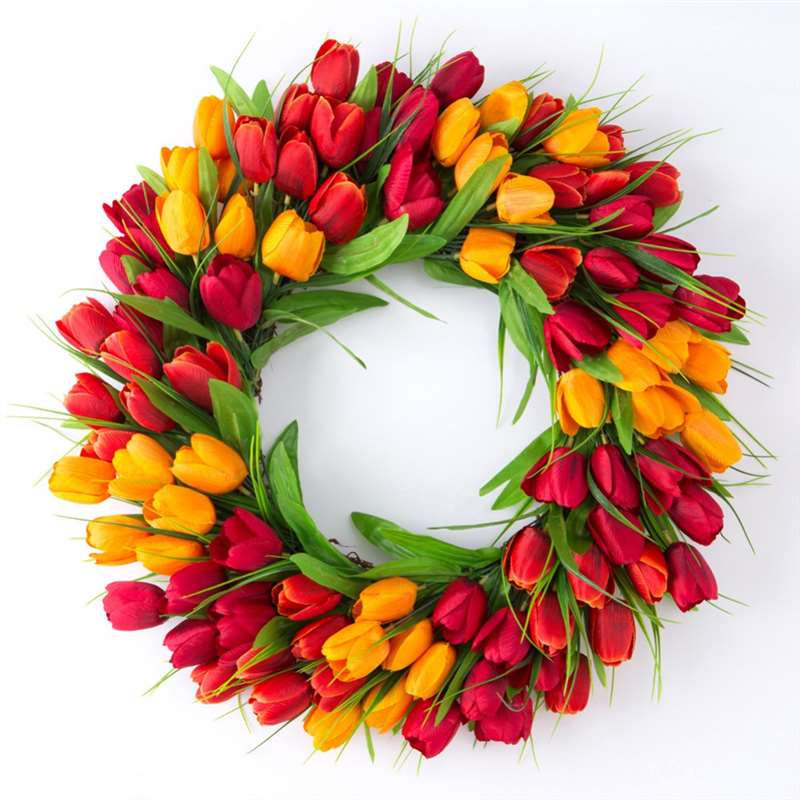 Artificitial Tulip Wreath Decoration 40cm Floral Garl Mother's Day Front Door Hanging Ornament