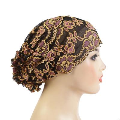 Lace Hijab Flower Headband Full Cover Bottom Hat Chemo Cap Muslim Fashion