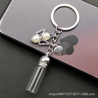 Chaveiro de Garrafa Vazia de Vidro Pingente Transparente Frascos de Óleos Essenciais Perfume Mini Garrafa dos Desejos Chaveiro Para Artesanato DIY