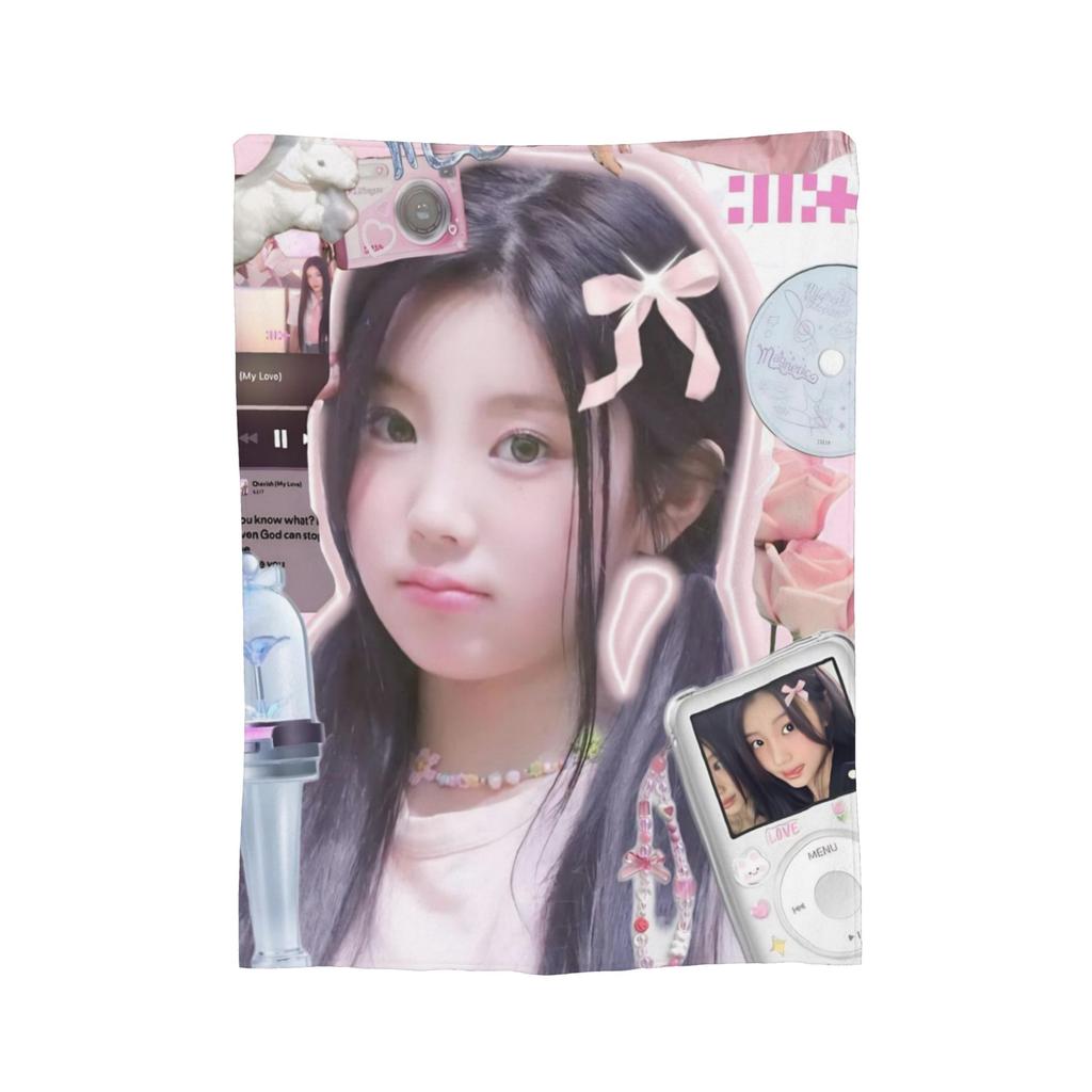 Illits Kpop Girl Group Blanket Fleece Print Multifunction Super Warm Throw Blankets for Bed Outdoor Plush Thin Quilt